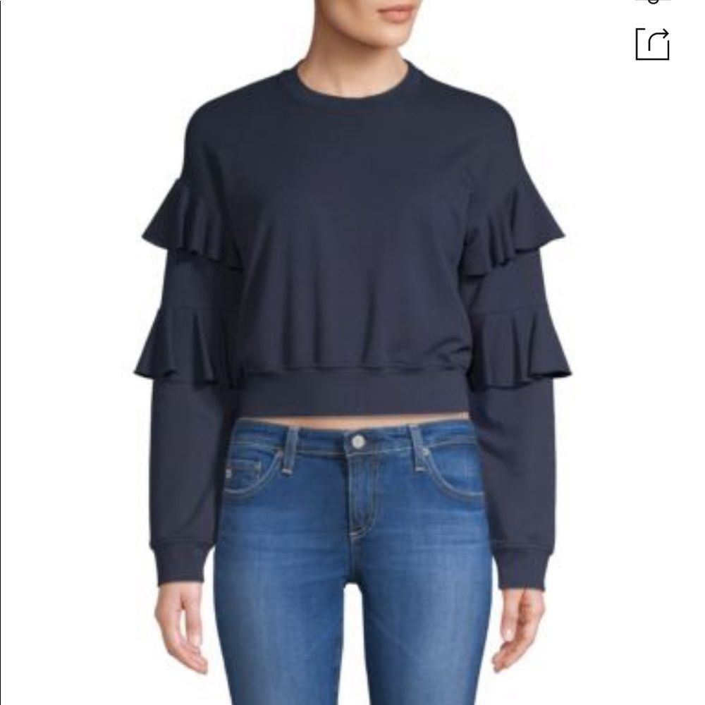 Georgia Ruffled Cropped Sweatshirt in Navy
